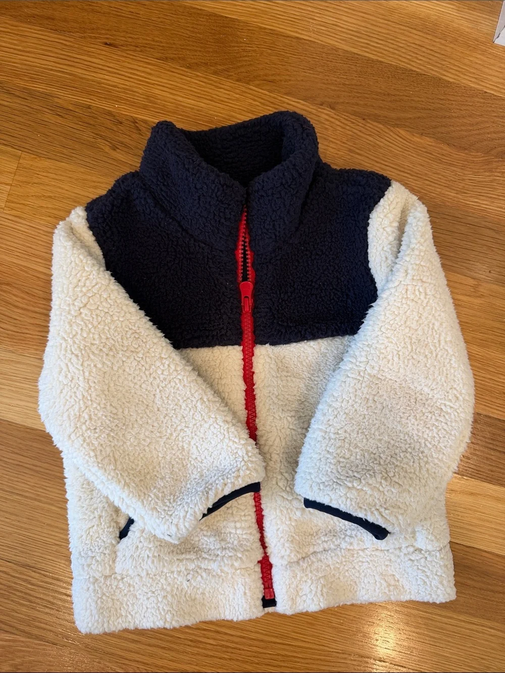 GAP Navy & White Sherpa Zip Jacket with Red Trim